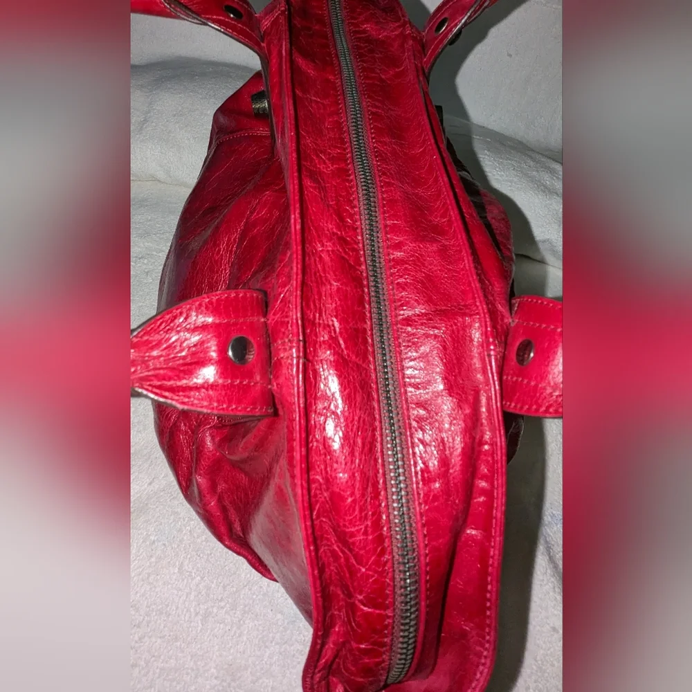 Abro burgundy red leather pleated details hobo bag.